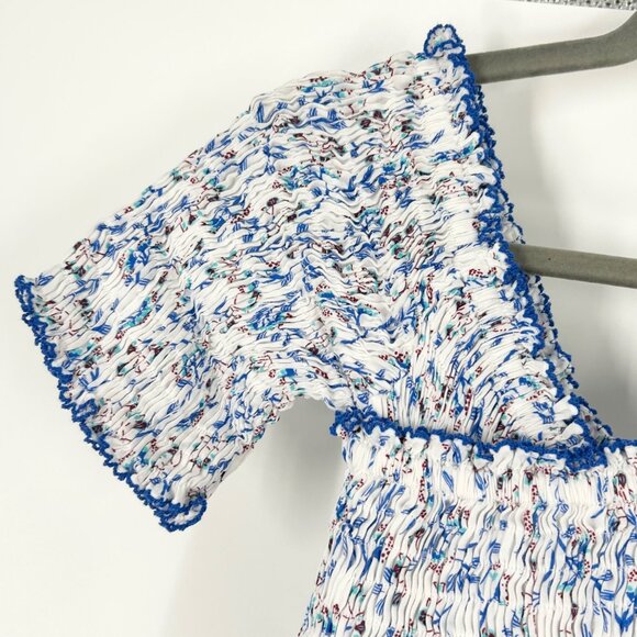 NWT Poupette St Barth Soledad Off Shoulder Smocked Midi Dress Blue Floral - Picture 4 of 11